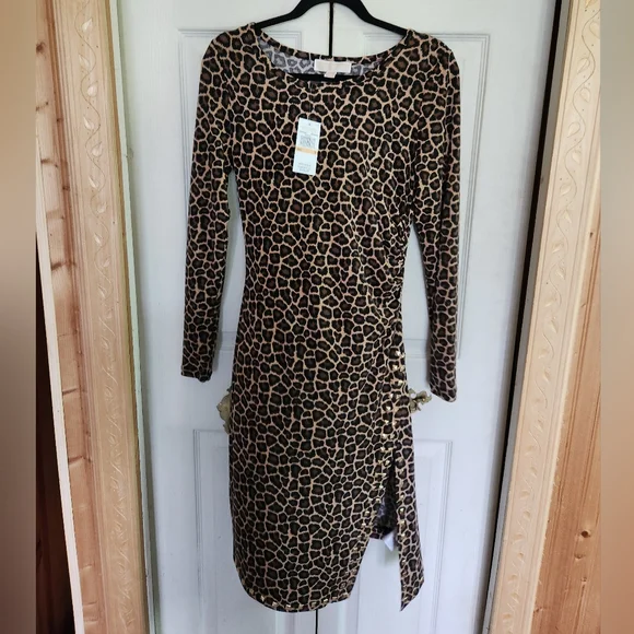 Michael Kors Leopard Print Long Sleeve Dress - Picture 2 of 10